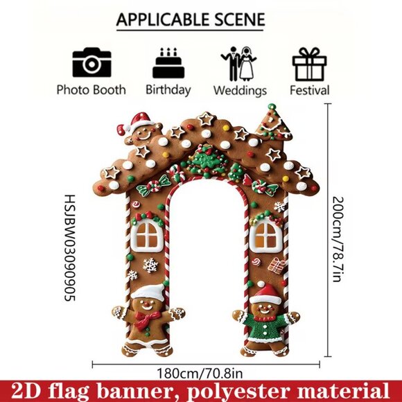 79" x 71" Holiday Wall Arch Banner Festive Christmas Gingerbread Men with Candy - Picture 2 of 2